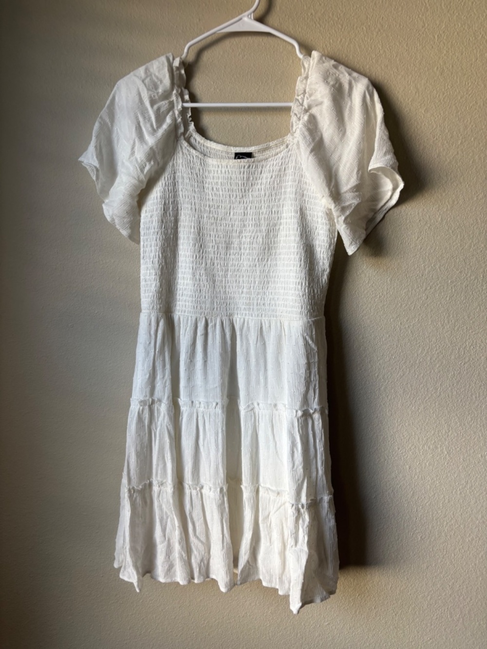 SOLID SMOCKED SHORT SLEEVE MINI DRESS